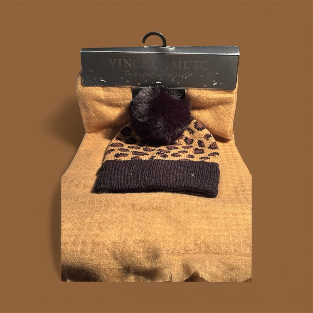 Vince Camuto Animal Print Beanie with Dark Pom